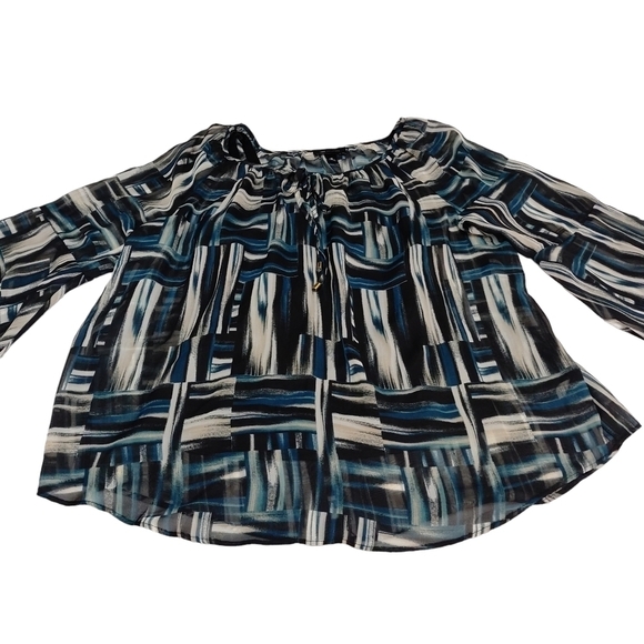 AB Studio Women's Keyhole Neck Asymmetric Sleeve Top Blouse Size M - Picture 5 of 10